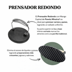 Prensador de hierro fundido redondo con mango en espiral