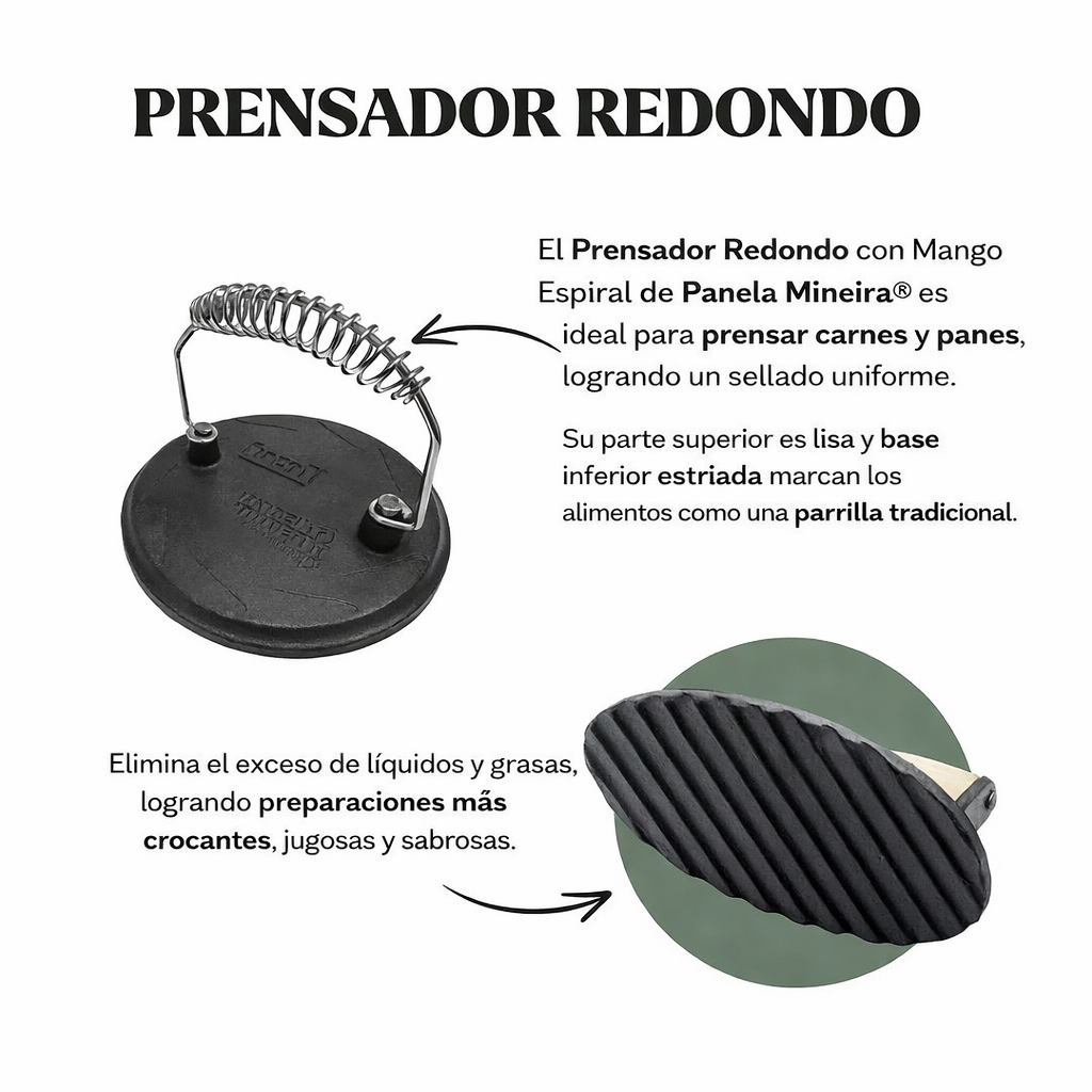 Prensador de hierro redondo con mango en espiral