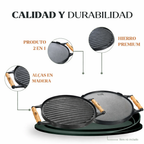 Plancha redonda doble faz de hierro fundido