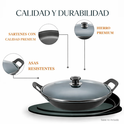 Wok de hierro fundido con tapa