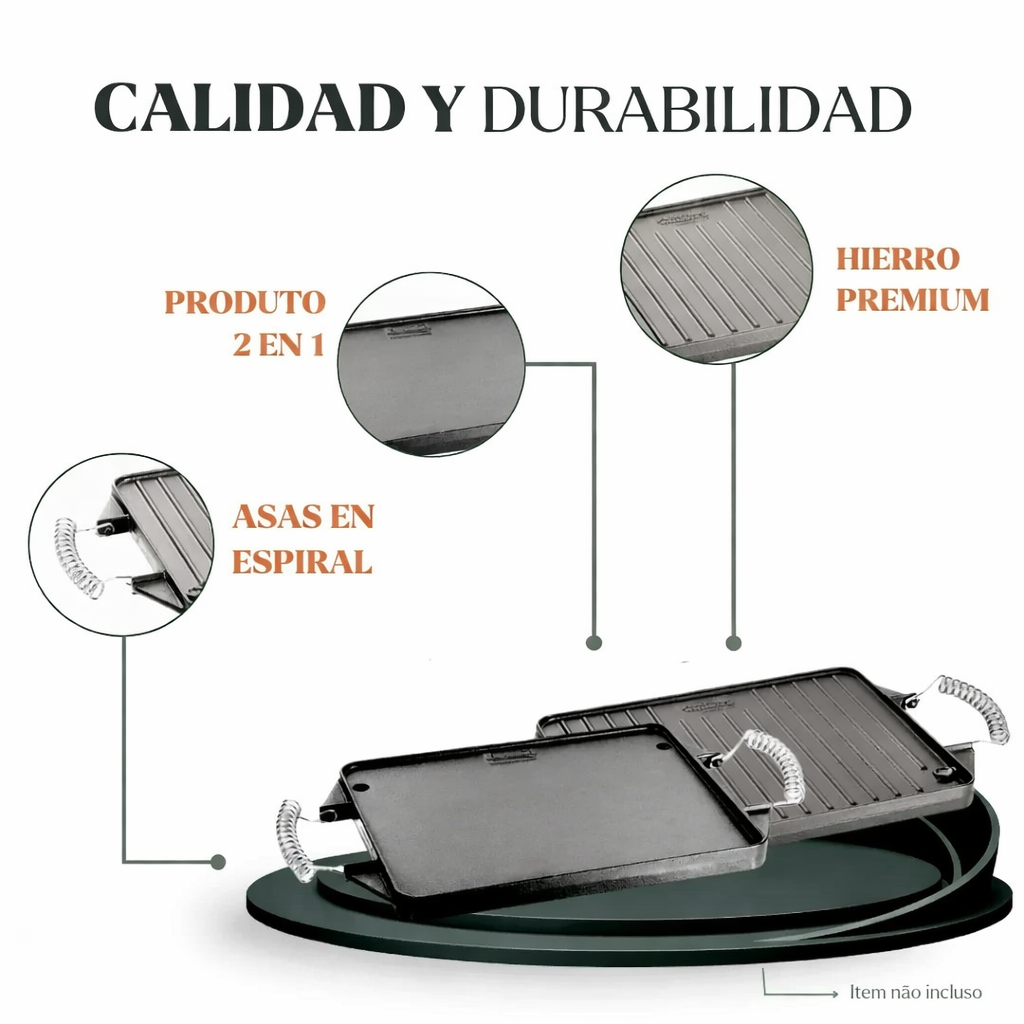 Plancha de hierro fundido Grill doble faz