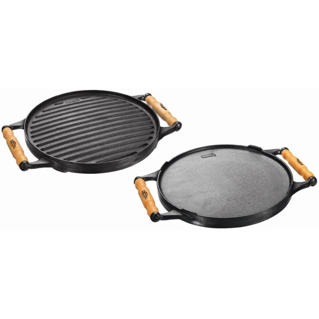 Plancha redonda doble faz de hierro fundido