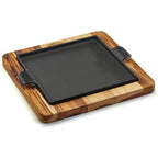 Plancha cuadrada de hierro fundido con base de madera