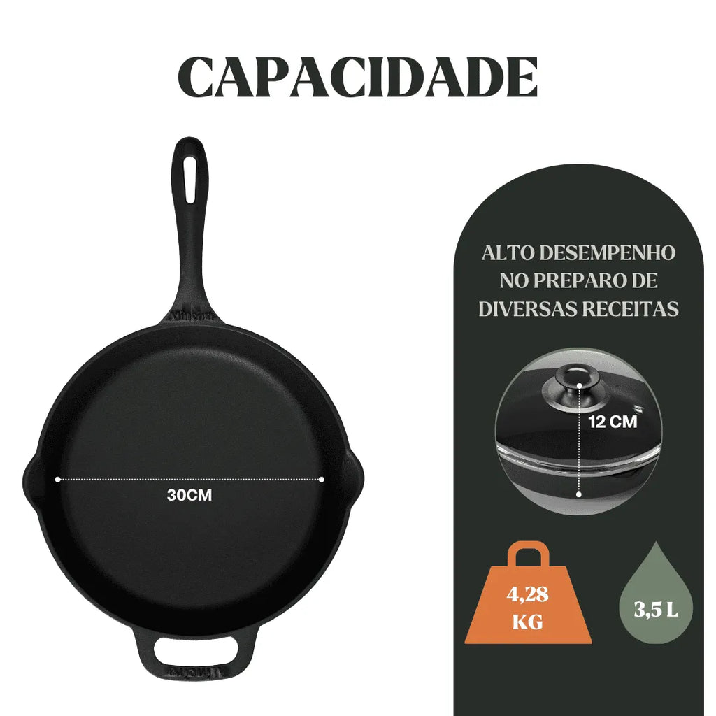 Sartén de hierro fundido Chef con tapa de vidrio