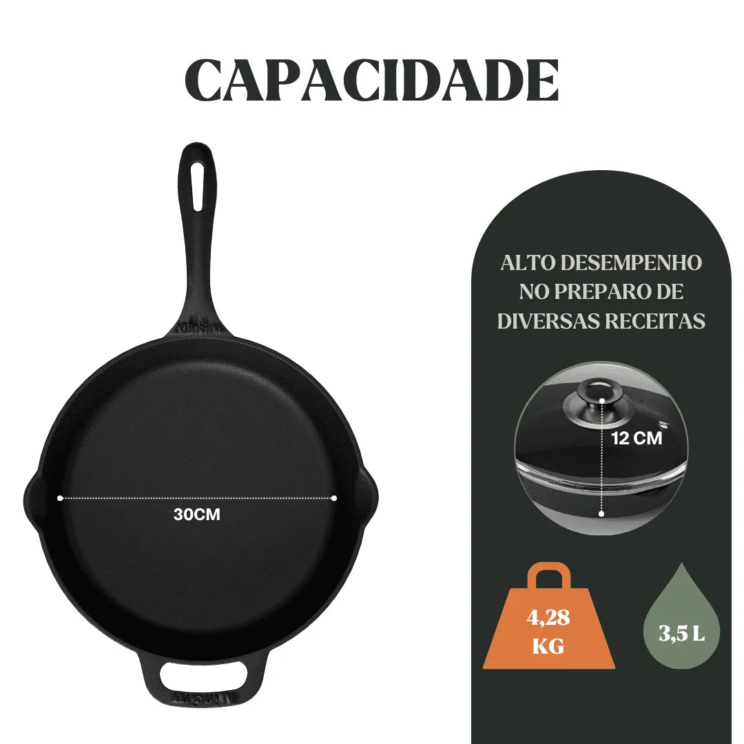 Sartén de Hierro fundido con tapa de vidrio