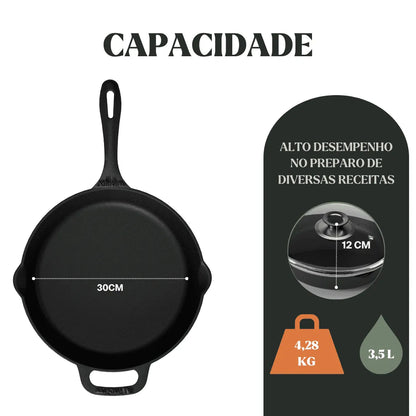 Sartén de hierro fundido Chef con tapa de vidrio